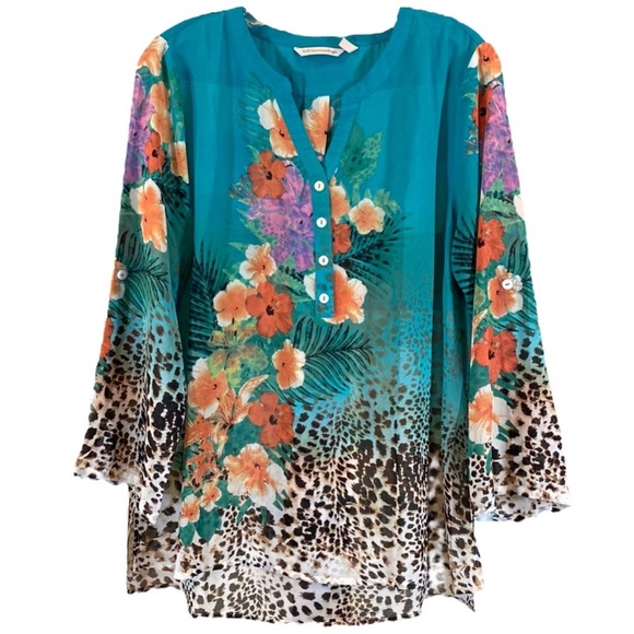 Soft Surroundings Sheer Floral and Animal Print Blouse - Picture 2 of 8
